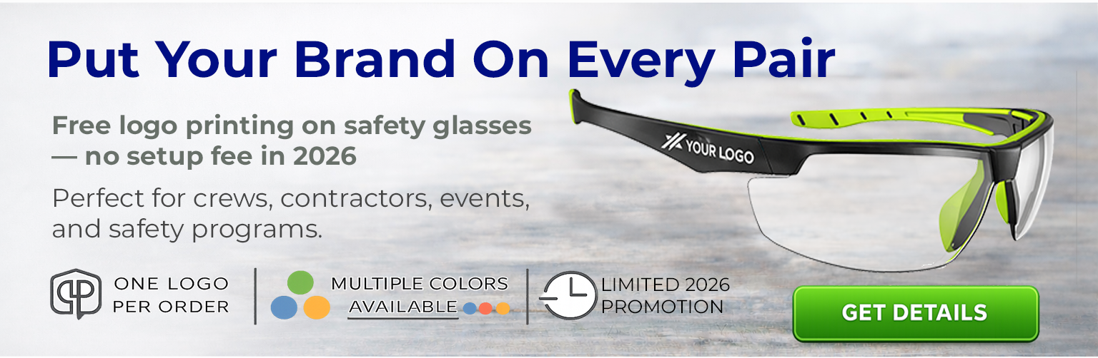 Put Your Brand On Every Pair - Free Logo's on Safety Glasses with Minimum Purchase. 