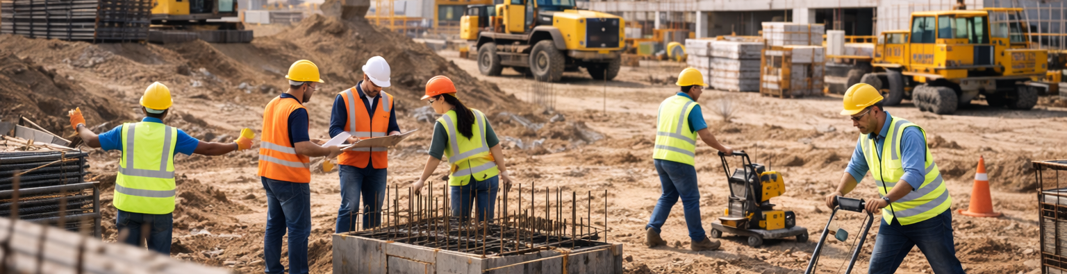 Construction Site Construction site with workers wearing safety gear