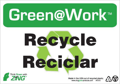 Recycle Sign, English/Spanish - Green @ Work | Zing