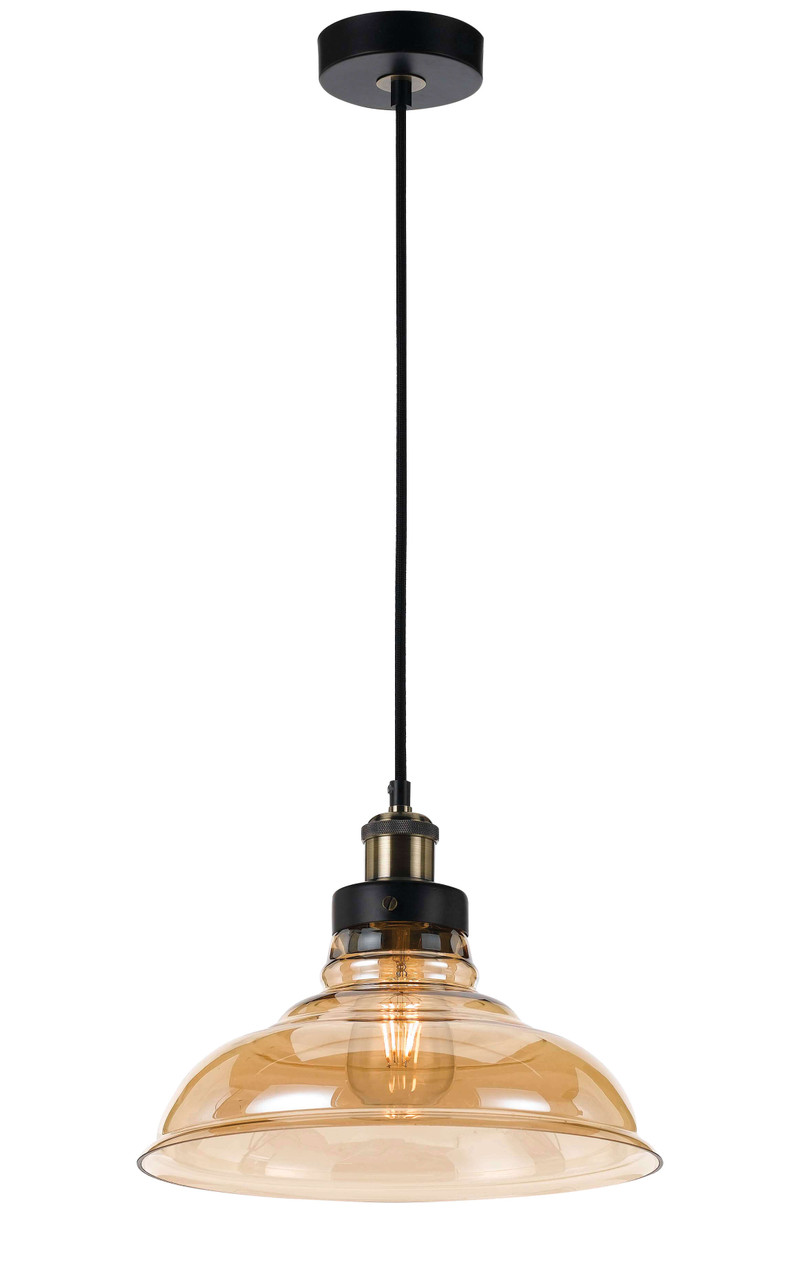 Telbix Hertal Industrial Cord Pendant Light Amber Glass Large