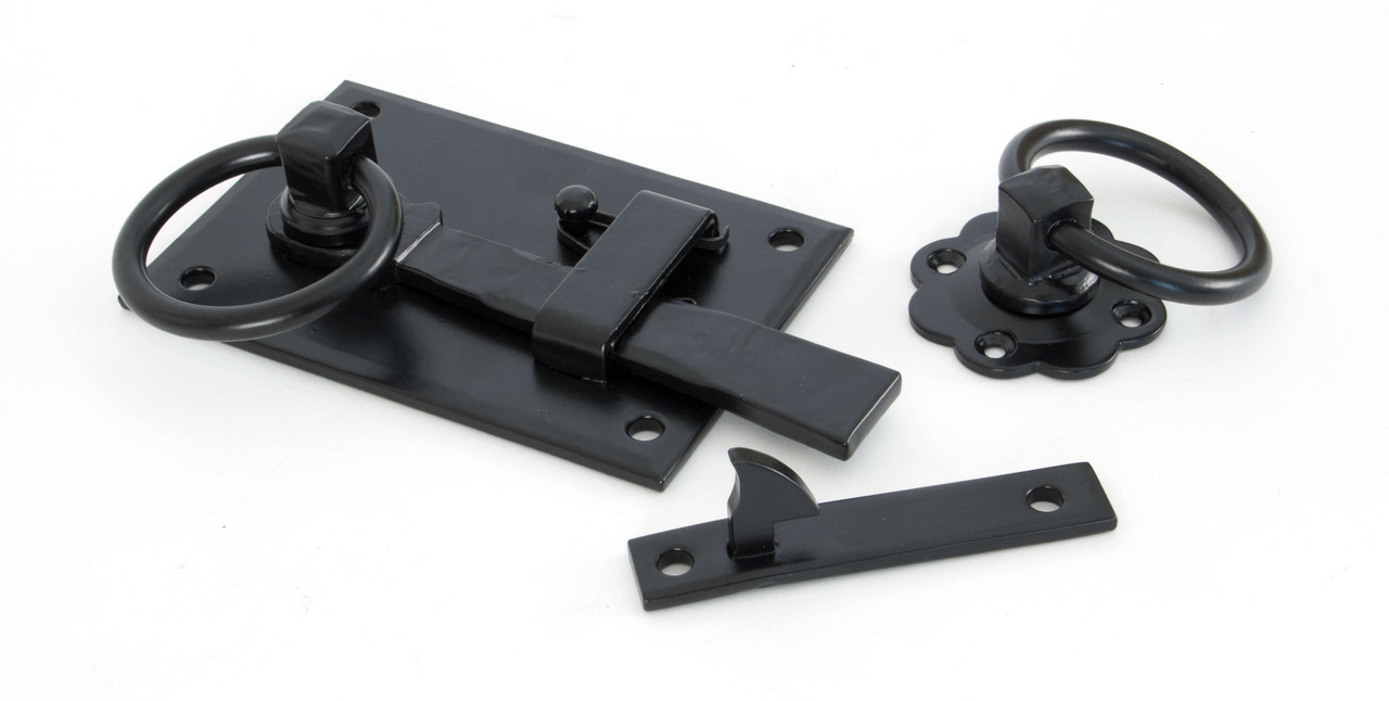 Ring Gate Latch for Wooden Gates Black Powder Coated 6