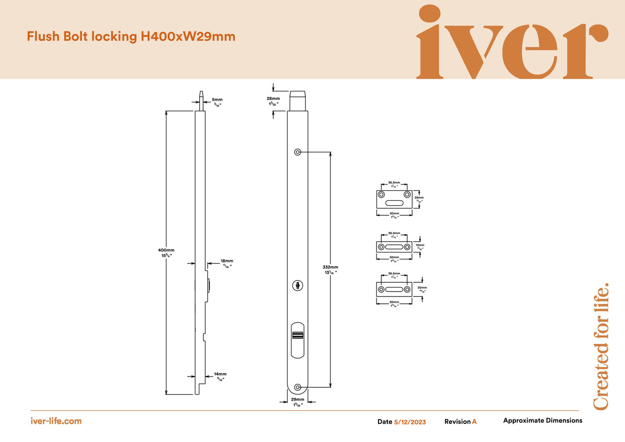 Iver Locking Flush Bolt | 400 x 28mm | Satin Chrome