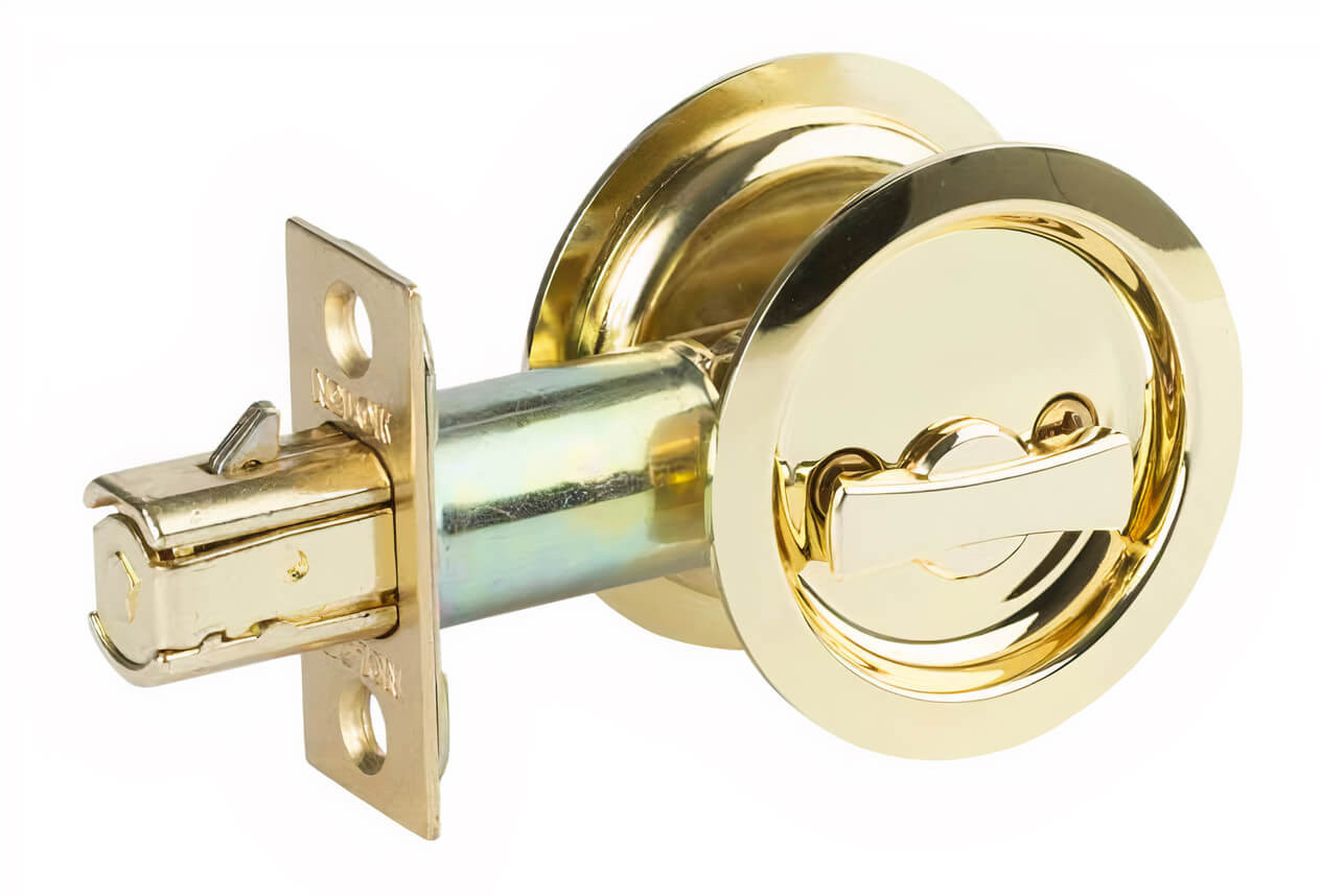 N2Lok Round Cavity Sliding Door Handle Polished Brass