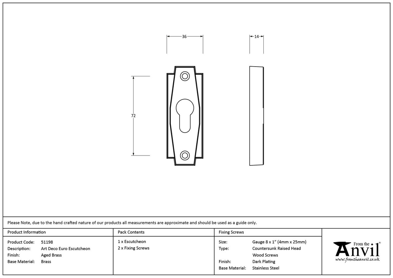 Rectangular Escutcheon From The Anvil Art Deco Rectangle Euro Escutcheon Aged Brass