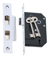Tradco Skeleton Key Mortice Lock - 3 Lever - 44mm Backset - Chrome