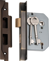 Tradco Rebated Skeleton Key Mortice Lock - 5 Lever - 57mm Backset - Antique Brass