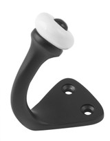 Tradco Victorian Robe Hook with White Porcelain Tip - 45 x 70mm - Matte Black