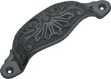 Tradco Ornate Cast Iron Drawer Pull Handle - 110mm - Matte Black