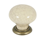 Castella Estate Crazed Ivory Porcelain Cabinet Knob - 35mm - Antique Brass