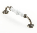 Castella Estate Crazed White Porcelain Cabinet Pull Handle - 128mm - Pewter