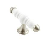 Castella Country White Porcelain T Bar Cabinet Knob - 90mm - Satin Nickel