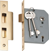 Tradco Skeleton Key Mortice Lock - 5 Lever - 57mm Backset - Polished Brass