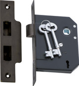 Tradco Skeleton Key Mortice Lock - 3 Lever - 57mm Backset - Antique Brass