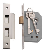 Tradco Skeleton Key Mortice Lock - 5 Lever - 46mm Backset - Satin Nickel