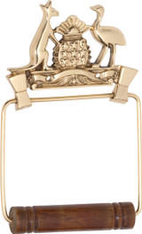 Coat of Arms Toilet Roll Holder - 120mm - Polished Brass & Timber