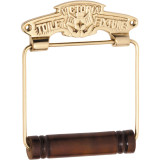 "Victoria Toilet Fixture" Toilet Roll Holder - 120mm - Polished Brass & Timber