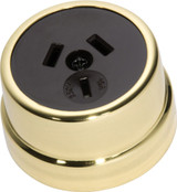 Tradco Traditional Brown Socket Power Point - 50mm - Polished Brass