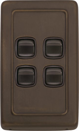 Tradco 4 Gang Rocker Light Switch - 115 x 72mm - Antique Brass
