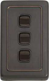 Tradco 3 Gang Rocker Light Switch - 115 x 72mm - Antique Copper