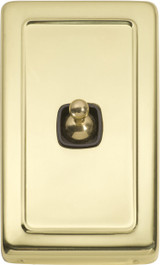 Tradco 1 Gang Toggle Light Switch - Brown Base - 115 x 72mm - Polished Brass