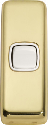 Tradco Architrave 1 Gang White Rocker Light Switch - 82 x 30mm - Polished Brass