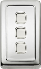 Tradco 3 Gang Rocker Light Switch - 115 x 72mm - Chrome