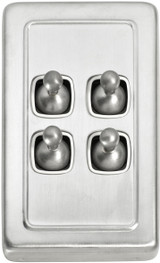 Tradco 4 Gang Toggle Light Switch - 115 x 72mm - Satin Chrome