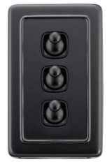 Tradco 3 Gang Toggle Light Switch - 115 x 72mm - Matte Black