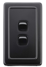 Tradco 2 Gang Rocker Light Switch - 115 x 72mm - Matte Black