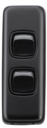 Tradco Architrave 2 Gang Rocker Light Switch - 82 x 30mm - Matte Black