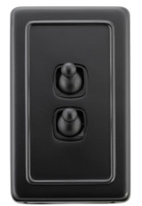 Tradco 2 Gang Toggle Light Switch - 115 x 72mm - Matte Black