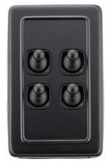 Tradco 4 Gang Toggle Light Switch - 115 x 72mm - Matte Black