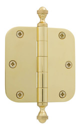 Grandeur Loose Pin Hinge w/ Acorn Finial - Rounded - 89 x 89mm - Polished Brass