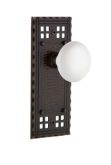 Nostalgic White Porcelain Door Knob - Arts & Crafts Plate - 172 x 76mm - Timeless Bronze