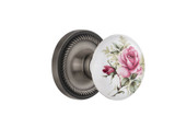 Nostalgic White Rose Porcelain Door Knob - Georgian Rope Rosette - 64mm - Antique Pewter