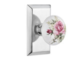 Nostalgic Rose Flower White Porcelain Door Knob - Studio Plate - 102 x 64mm - Bright Chrome