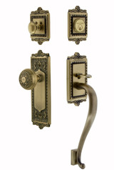 Nostalgic Baroque Egg & Dart Entry Door Handleset - S Grip - Antique Brass
