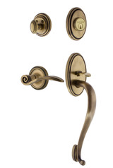 Nostalgic Classic Rosette Entry Door Handleset - Swan Lever - S Grip - Antique Brass