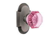 Nostalgic English Pink Waldorf Crystal Door Knob - Cottage Plate - 102 x 64mm - Antique Pewter