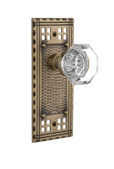 Nostalgic Waldorf Crystal Door Knob - Arts & Crafts Plate - 172 x 76mm - Antique Brass