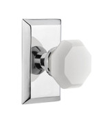 Nostalgic Milk White Waldorf Crystal Door Knob - Studio Plate - 102 x 64mm - Bright Chrome