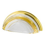 Nostalgic Classical Clear Crystal Cup Pull Handle - 76mm CTC - Polished Brass