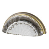 Nostalgic Vintage Fluted Clear Crystal Cup Pull Handle - 76mm CTC - Antique Brass