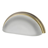 Nostalgic Frosted Crystal Cup Pull Handle - 76mm CTC - Antique Brass