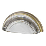 Nostalgic Classical Clear Crystal Cup Pull Handle - 76mm CTC - Antique Brass