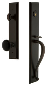 Grandeur Fifth Avenue Tall Entry Door Handleset - Coventry Black Porcelain Knob - Timeless Bronze