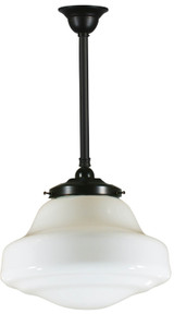 Lighting Inspirations Rod Pendant Light - Lincoln Schoolhouse Glass - 360mm - Patina Black
