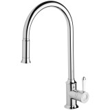 Phoenix Nostalgia Kitchen Mixer Tap with Pull Out Spray - White Lever - Swivel Spout - Chrome