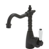 Fienza Modern Vintage Eleanor Basin Mixer Tap - White Porcelain Lever - Swivel Spout - Matte Black