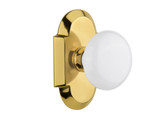 Nostalgic Colonial White Porcelain Door Knob - Cottage Plate - 102 x 64mm - Polished Brass